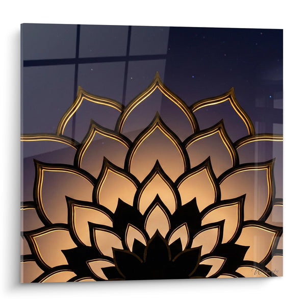 Cuadro Flor de Loto Dorado sobre Cielo Estrellado - Serenidad Nocturna - Edición Mandala