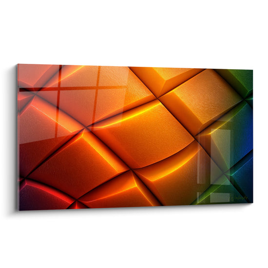 Tableau Facettes orange et bleu sculptées - Fracture lumineuse - Edition Mangue