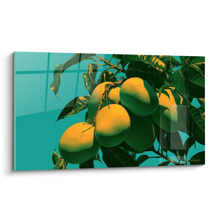 Tableau Mangues jaunes et vertes sur fond turquoise - Récolte tropicale - Edition Mangue