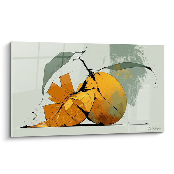 Tableau Mangue ocre aux feuilles vert sauge - Fruit en éclats - Edition Mangue