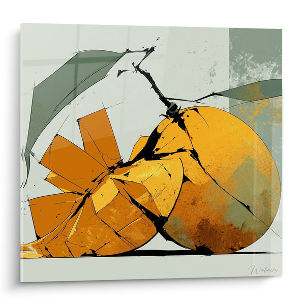 Tableau Mangue tranchée orange et vert sauge - Éclat tropical - Edition Mangue