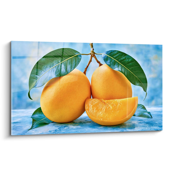 Tableau Mangues jumelles orange et bleu même tige - Quartier posé au sol - Edition Mangue