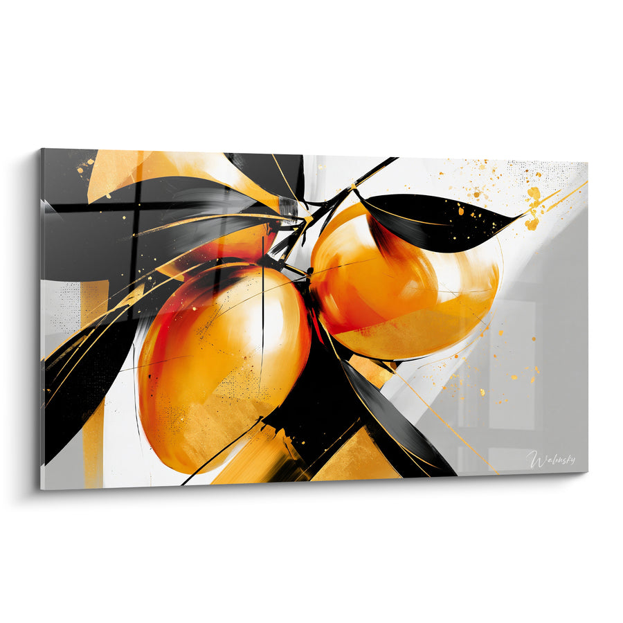 Tableau Mangues orange et noir sur fond gris - Éclat gourmand d'été - Edition Mangue