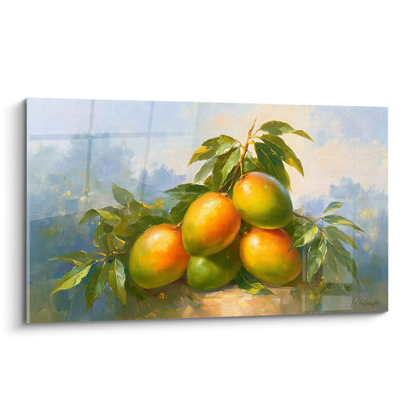 Tableau Mangues oranges et vertes sur branche - Récolte estivale - Edition Mangue