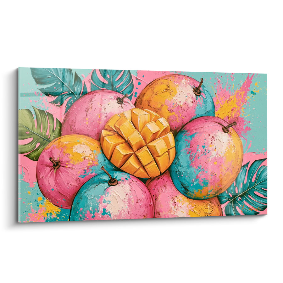 Tableau Mangues roses et turquoise découpées en dés - Éclaboussure tropicale - Edition Mangue
