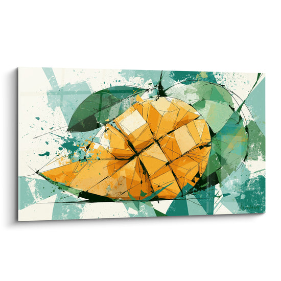 Tableau Mangue quadrillée orange et vert sur fond crème - Éclaboussures d'encre noire - Edition Mangue