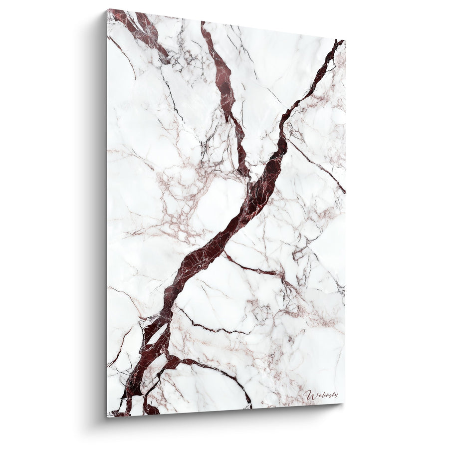 Tableau veines blanches et bordeaux sur fond marbré - Élégance minérale - Edition Marbre abstrait