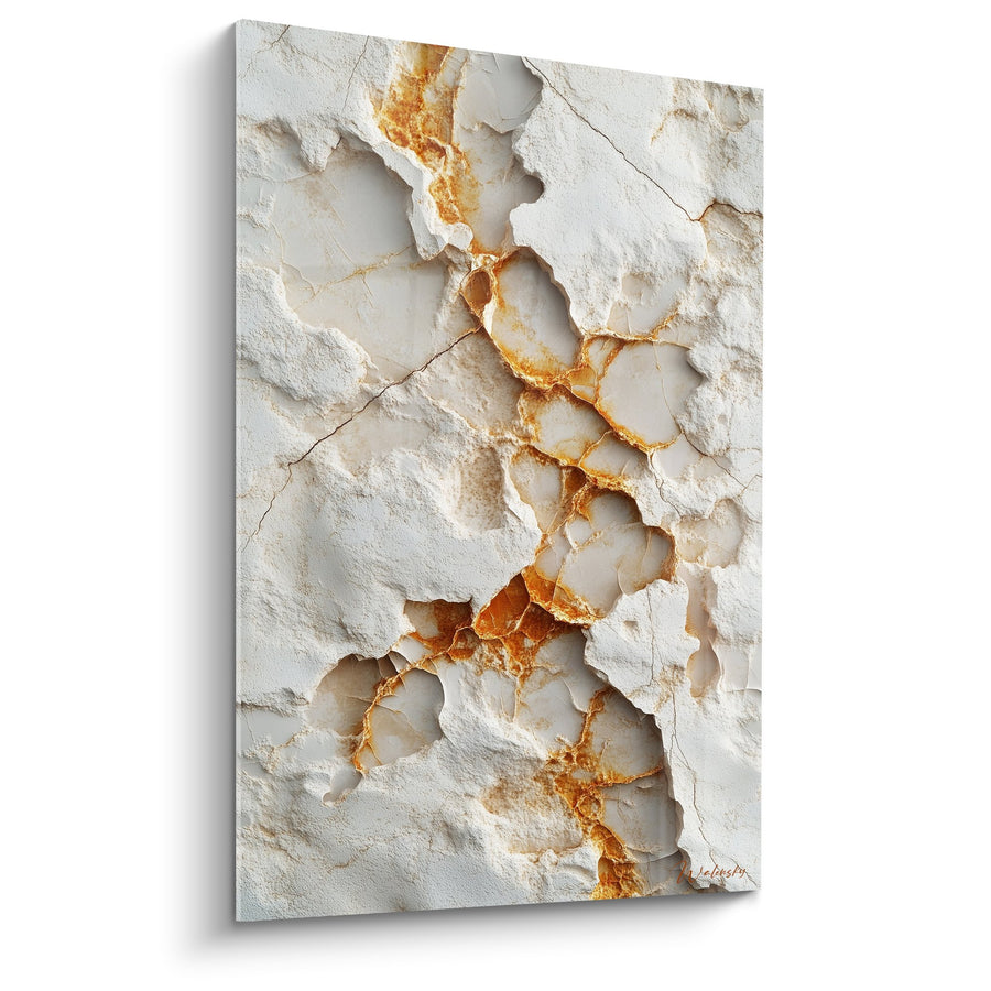 Tableau marbre blanc veiné d'or avec fissures éclatées - Fractures dorées - Edition Marbre abstrait