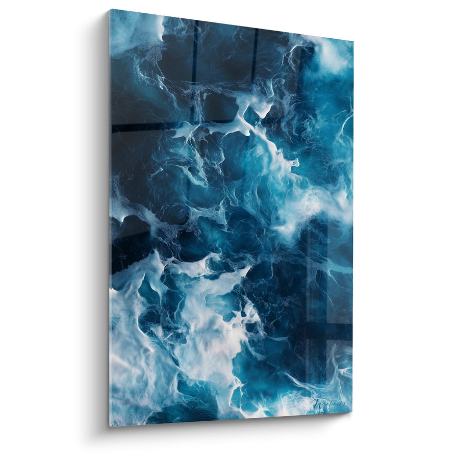 Tableau Tourbillons Bleus et Blancs Fluides - Tempête Océanique - Edition Marbre abstrait