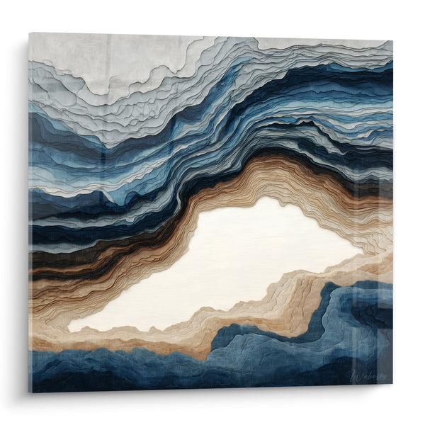 Abstracte Marmeren Tafel Blauw en Wit met Vloeiende Aders - Marine Golven - Editie Abstracte Marmel