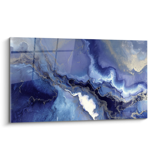 Cuadro Matices Azules y Dorados Fluidos - Tormenta Oceánica - Edición Mármol Abstracto