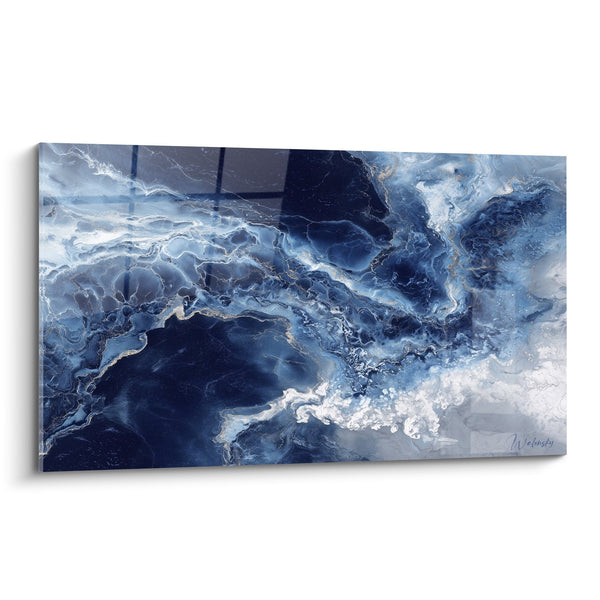 Cuadro matices azules y vetas doradas fluidas - Océano místico - Edición Mármol Abstracto