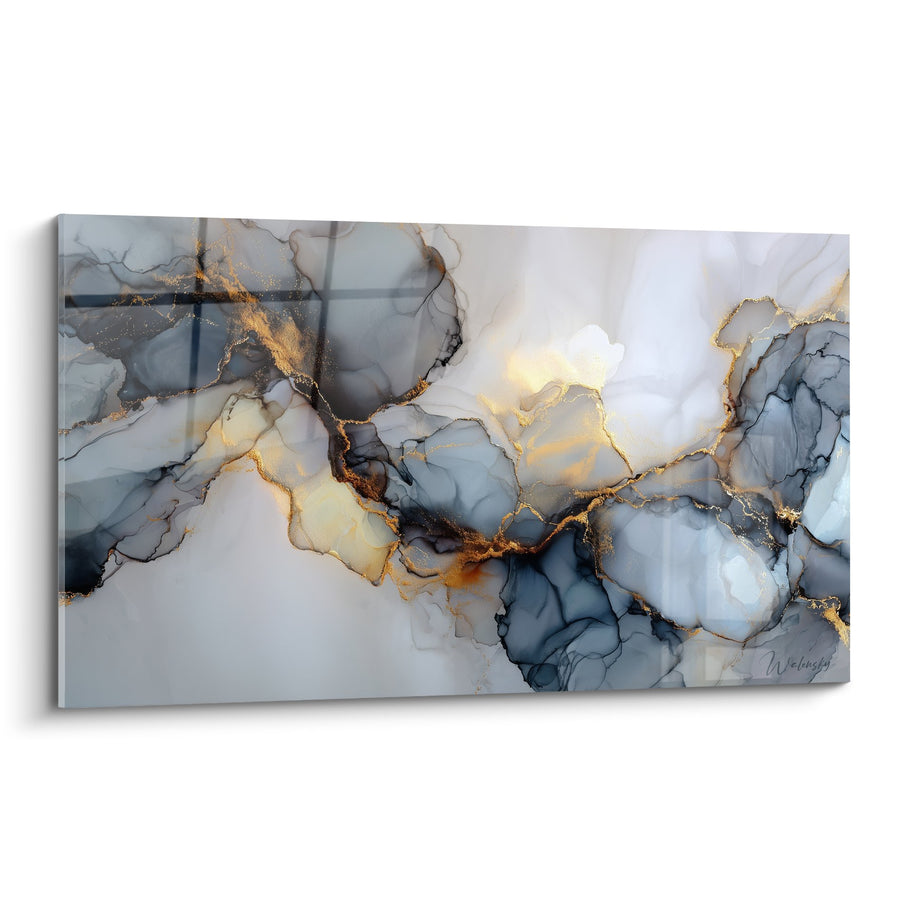 Wandbild Blaue und goldene Fluide Nuancen - Mineralische Eleganz - Kollektion Abstrakte Marmor