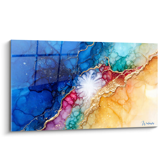 Tableau Veines dorées entre bleu nuit et ambre - Collision des éléments - Edition Marbre Abstrait