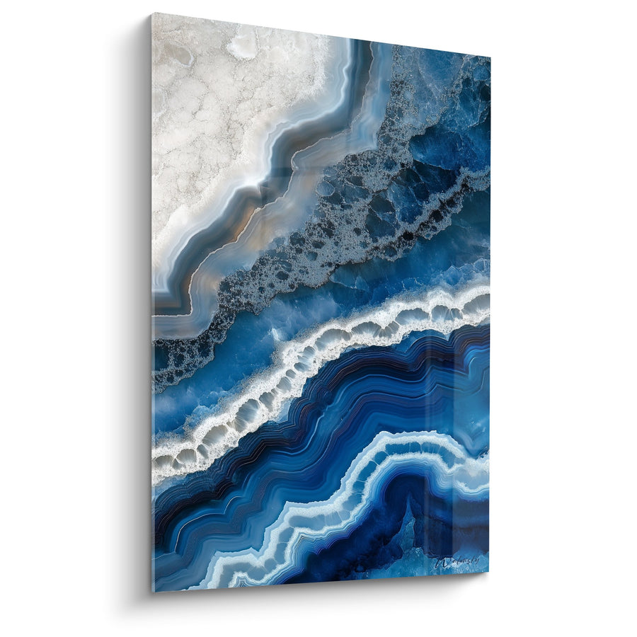 Tableau Tourbillon Bleu et Blanc aux Veines Dorées - Agate Marine - Edition Marbre abstrait