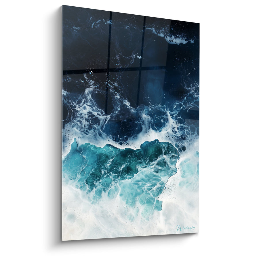 Tableau veines bleu marine et turquoise fluides - Vagues minérales - Edition Marbre abstrait