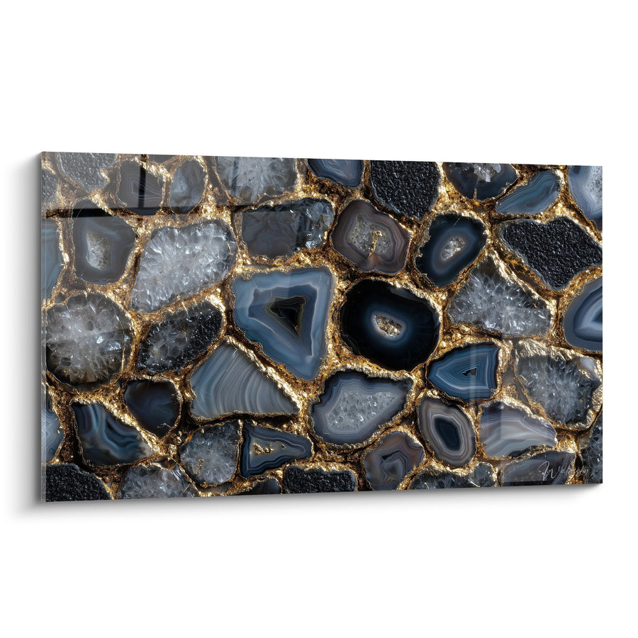 Bild mit blauem und goldenem Marmor-Aderung mit goldenen Einlagen - Mineralische Eleganz - Edition Abstrakter Marmor