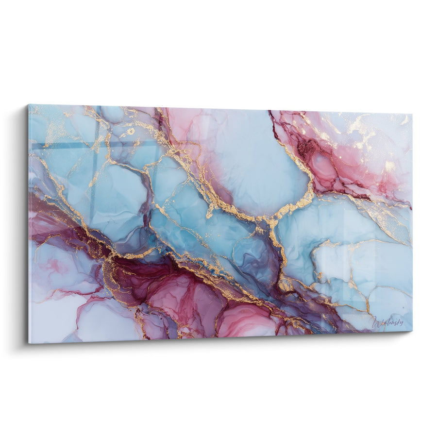 Gemälde goldene Adern blau rosa - Himmlische Fusion - Ausgabe abstrakt Marmor