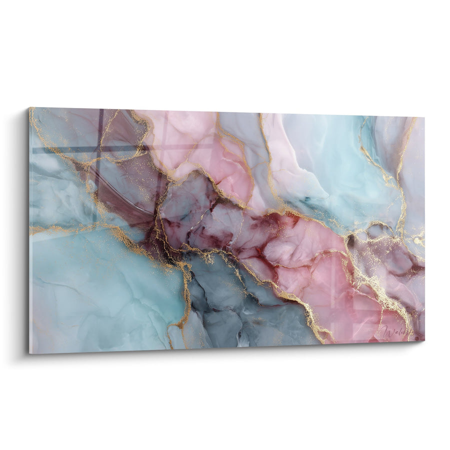 Bild Blaugrün und Rosa mit goldenen Adern - Kristalline Fusion - Edition Abstraktes Marmor