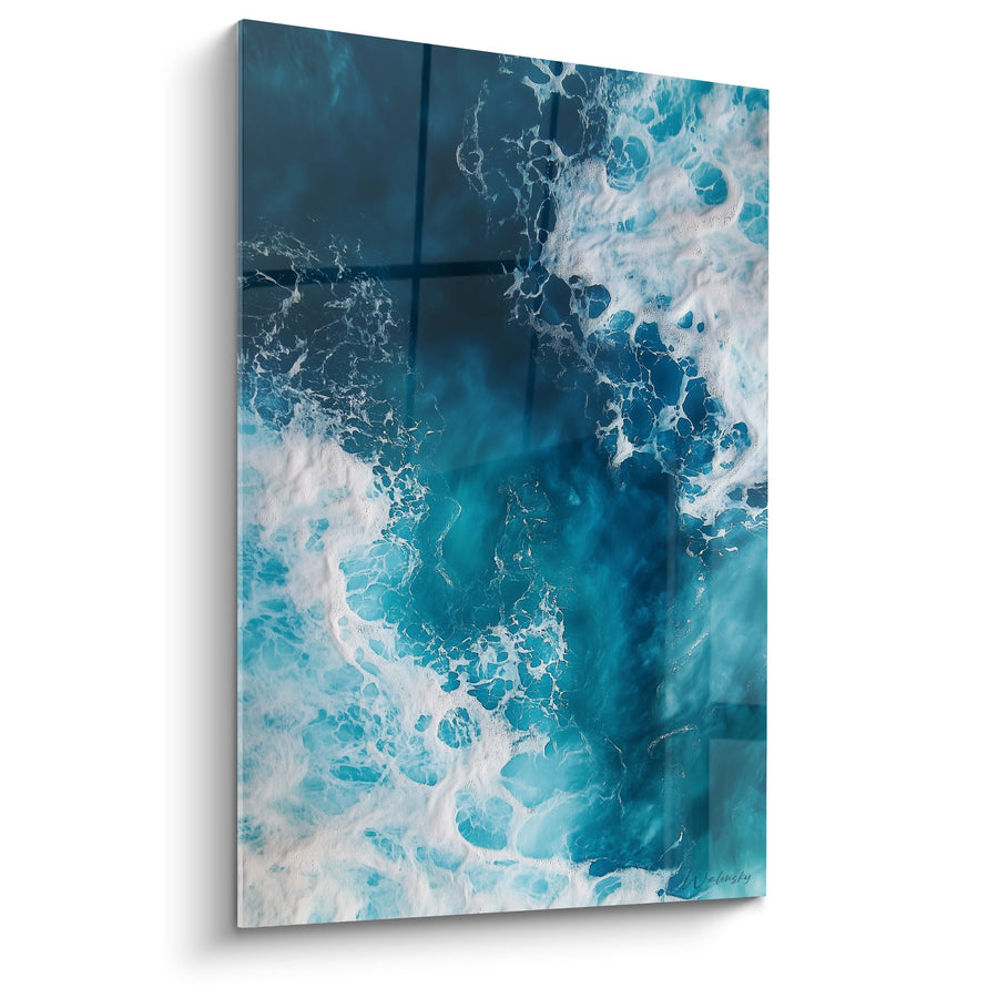 Tableau marbre bleu intense avec veines blanches cristallines - Cristal glacé - Edition Marbre abstrait