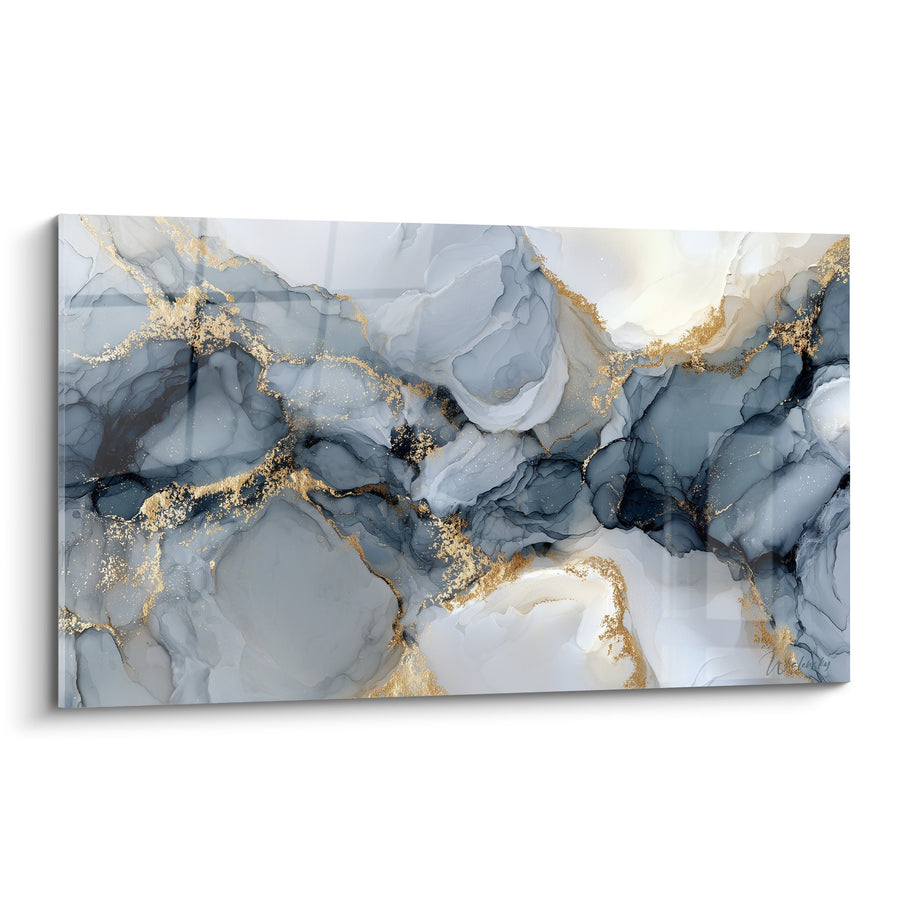 Wandbild Blaunuancen und goldene Adern - Mineralische Symphonie - Kollektion Abstrakte Marmor