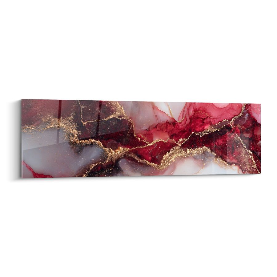 Tableau mural aux veines dorées et nuances bordeaux sur fond gris - Luxe minéral - Edition Marbre abstrait