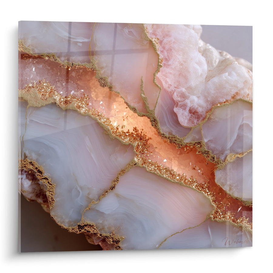 Tableau nuances dorées et roses avec veines dorées scintillantes - Lumière précieuse - Edition Marbre abstrait