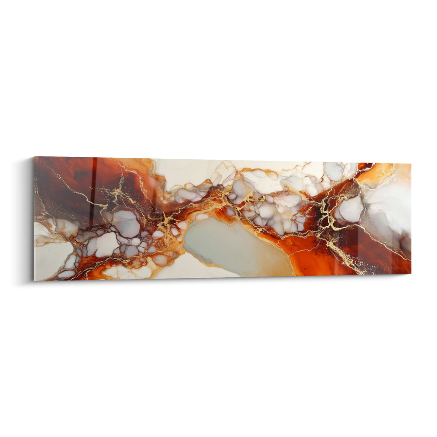 Tableau fluides organiques couleurs terre et blanc avec veines dorées - Fusion Terrestre - Edition Marbre abstrait