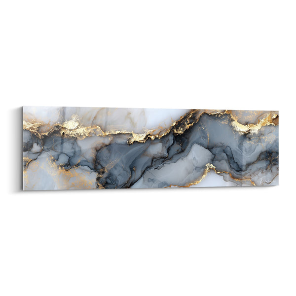 Cuadro Flujo Mineral con Reflejos Dorados y Azules Tormenta - Ondulaciones Preciosas - Edición Mármol Abstracto