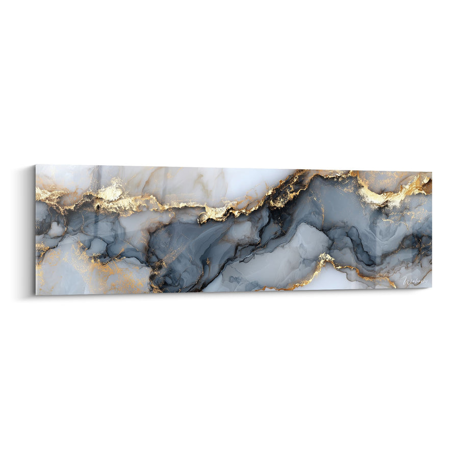 Tableau Flux Minéraux aux Reflets Dorés et Bleus Orage - Ondulations Précieuses - Edition Marbre abstrait