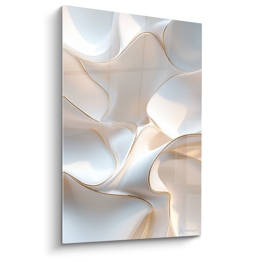 Tableau formes fluides blanc doré aux courbes lumineuses - Élégance Pure - Edition Marbre abstrait