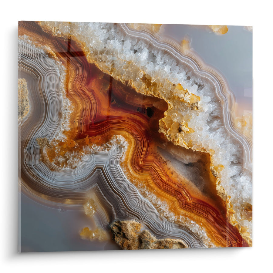 Tableau formations géologiques aux teintes orange et blanches cristallines - Géode naturelle - Edition Marbre abstrait