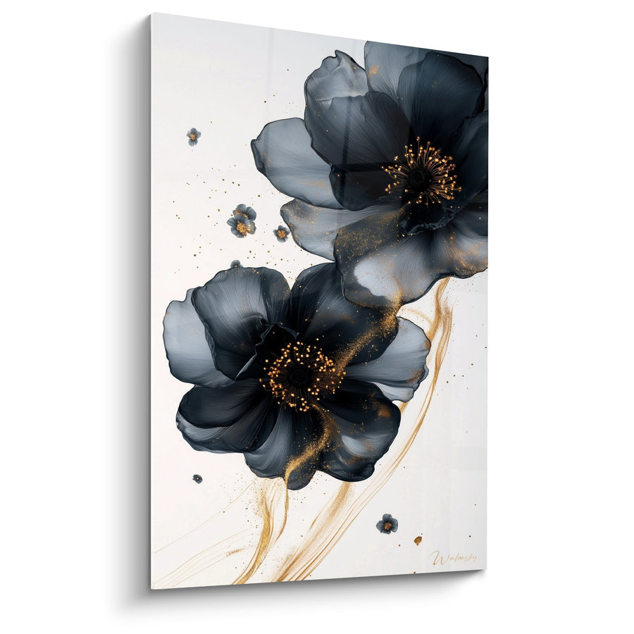 Tableau tourbillons gris argenté avec veines dorées scintillantes - Luxe Minéral - Edition Marbre abstrait