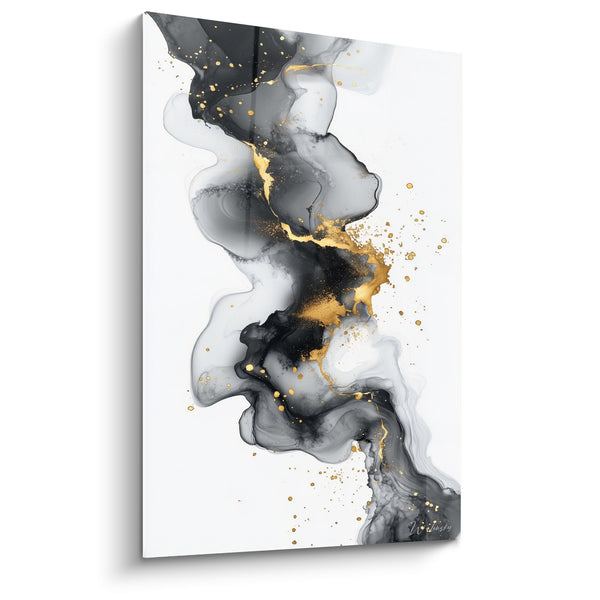 Schilderij Tinten Grijs en Goud - Minerale Elegantie - Marmer Abstracte Editie