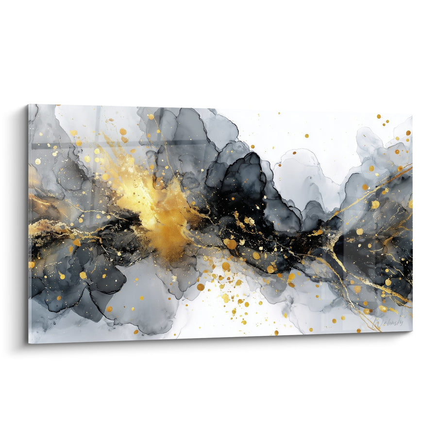 Tableau nuances grises et dorées avec éclats lumineux - Fusion Céleste - Edition Marbre abstrait