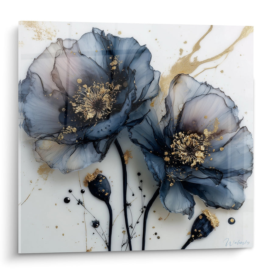 Tableau Nuances Grises et Dorées aux Veines Fluides et Cristaux Métalliques - Luxe Minéral - Edition Marbre abstrait