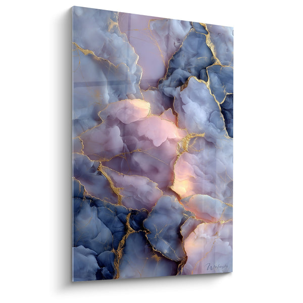 Blue and Gold Clouds Painting with Marbled Veins - Celestial Symphony - Abstract Marble Edition