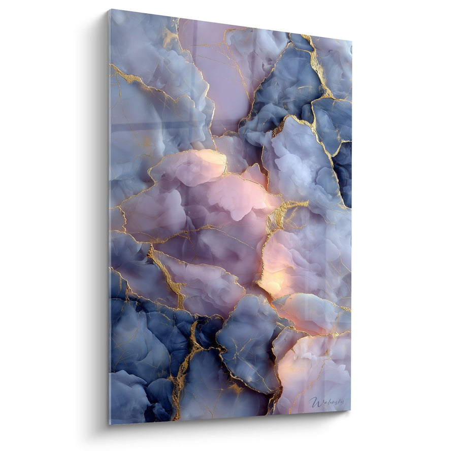 Tableau Nuages Bleus et Dorés avec Veines Marbrées - Symphonie Céleste - Edition Marbre abstrait