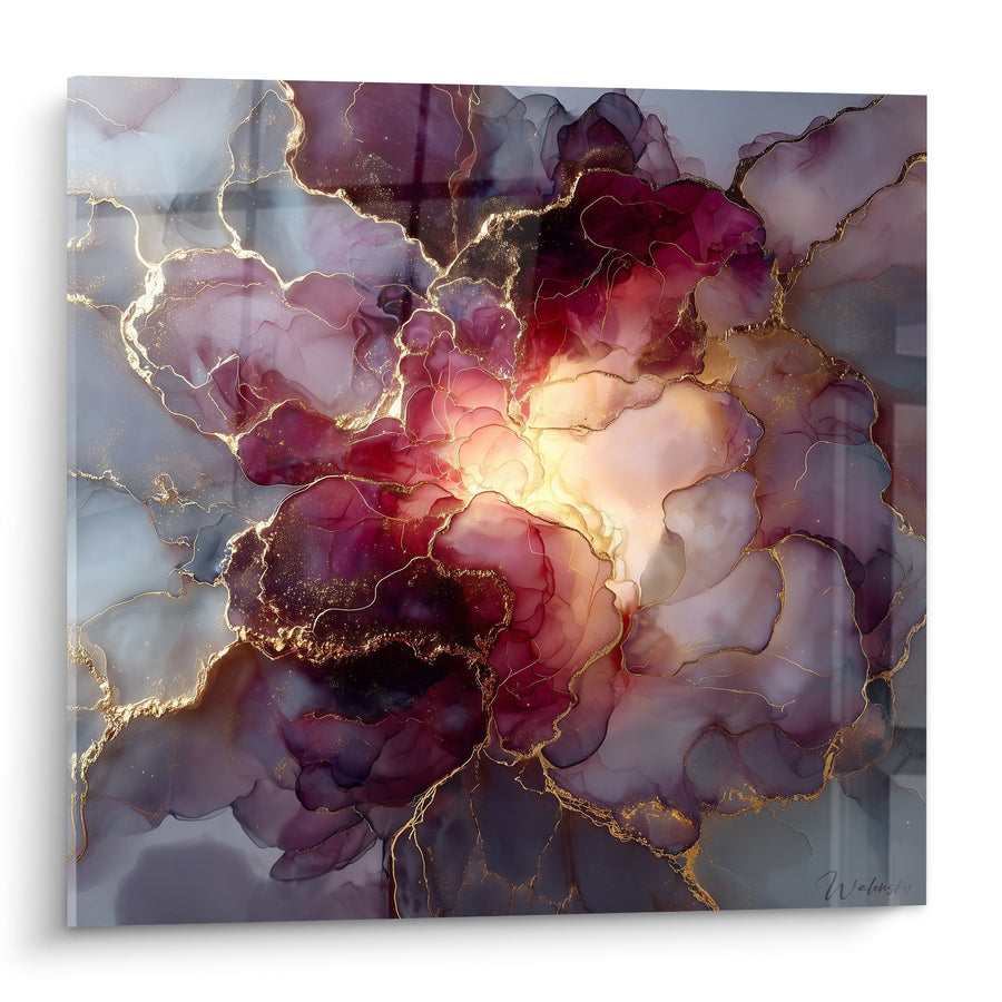 Tableau nuages pourpres et dorés avec veines lumineuses - Symphonie céleste - Edition Marbre abstrait