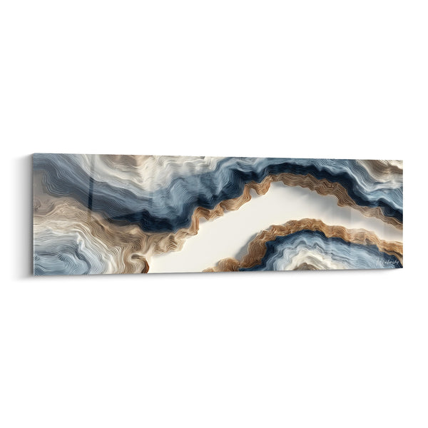 Tableau panoramique ondulations bleu bronze et beige - Vagues Métalliques - Edition Marbre abstrait