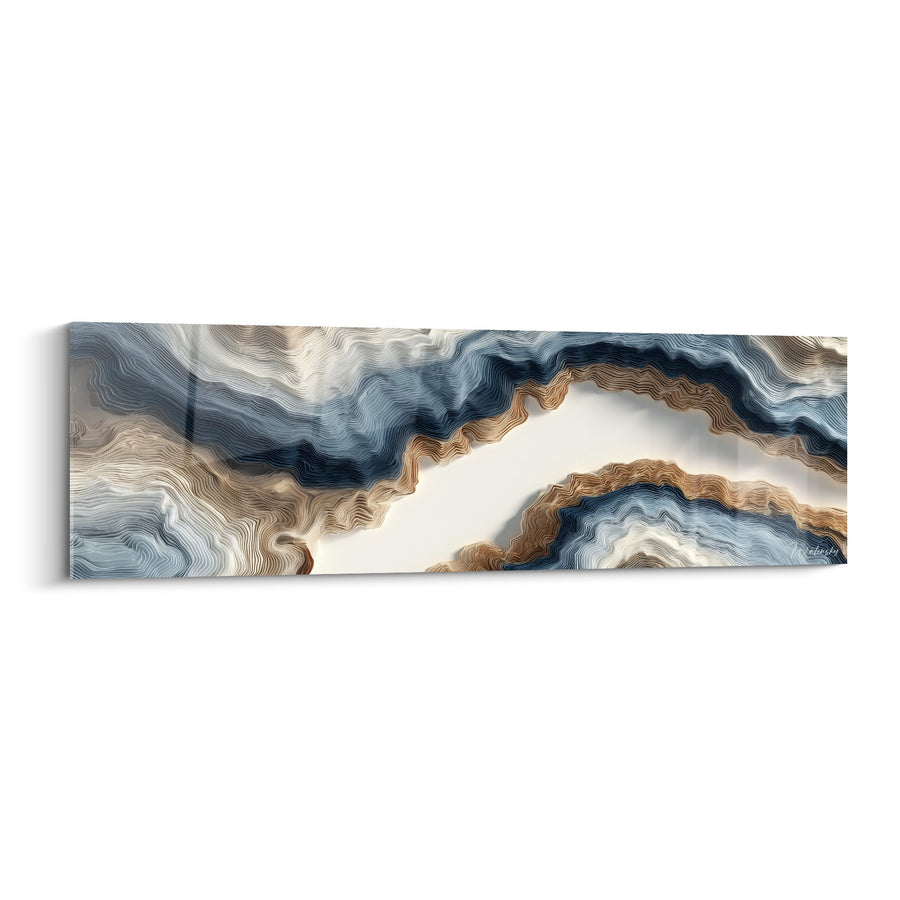 Panorama-Tableau mit Wellen in Blau, Bronze und Beige - Metallische Wellen - Ausgabe Abstrakte Marmor