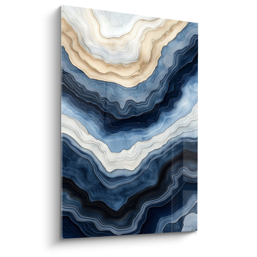 Tableau Ondulations Bleues et Beiges Fluides - Vagues Minérales - Edition Marbre abstrait