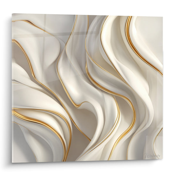 Schilderij Gouden Golven op Perzisch Achtergrond - Vloeiende Elegantie - Marmer Abstracte Editie