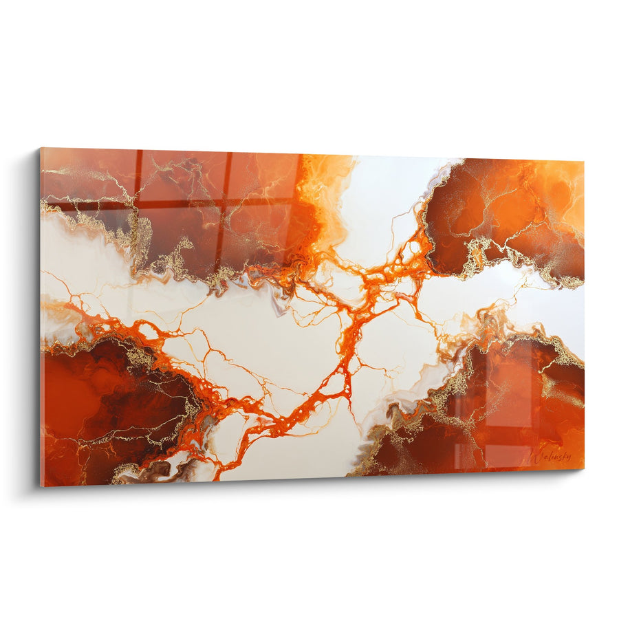 Tableau fließendes Orange und Weiß mit goldenen Adern - Flüssige Flammen - Edition Abstraktes Marmor