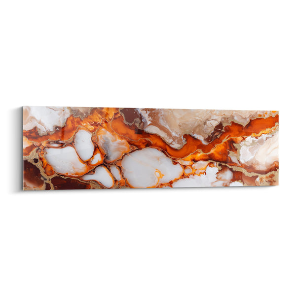Schilderij in oranje en witte tinten met gouden aderen - Minerale Fusie - Abstracte Marmer Editie