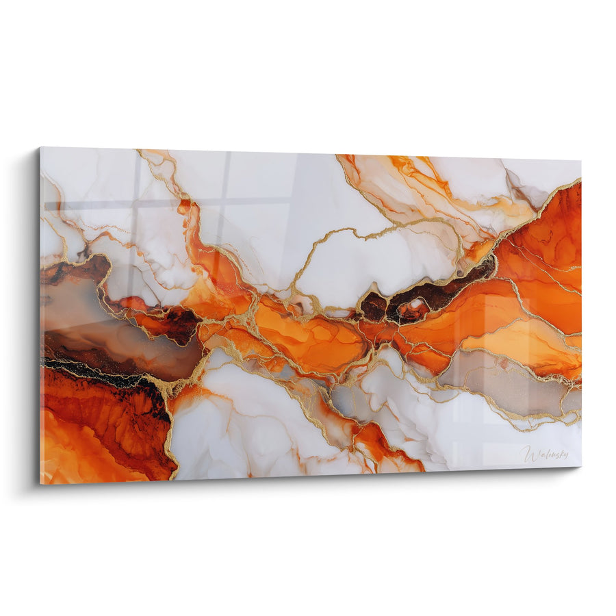 Bild Flüssige Orange und Weiß mit goldenen Adern - Mineralische Fusion - Edition Abstraktes Marmor