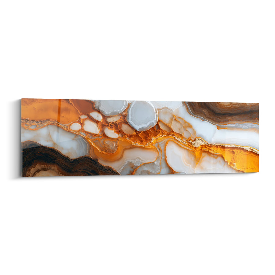 Tableau Panoramique Fluides Orange et Gris - Fusion Terrestre - Edition Marbre abstrait