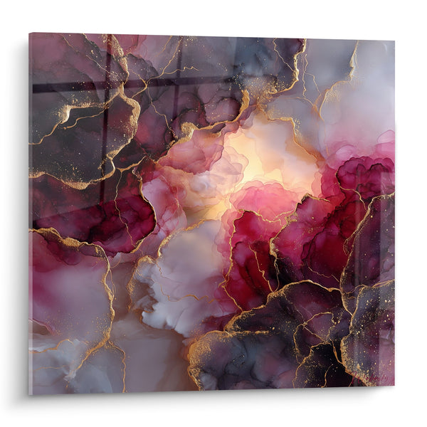Schilderij Paarse en Gouden Tinten met Gloeiende Adern - Mineraal Symfonie - Abstracte Marmer Editie