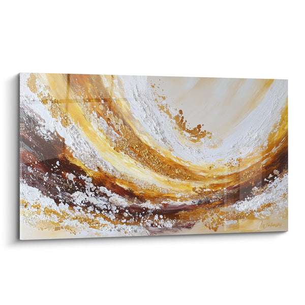 Gouden en witte werveling met karamelachtige tinten - Gouden Spiraal - Marmer Abstracte Editie
