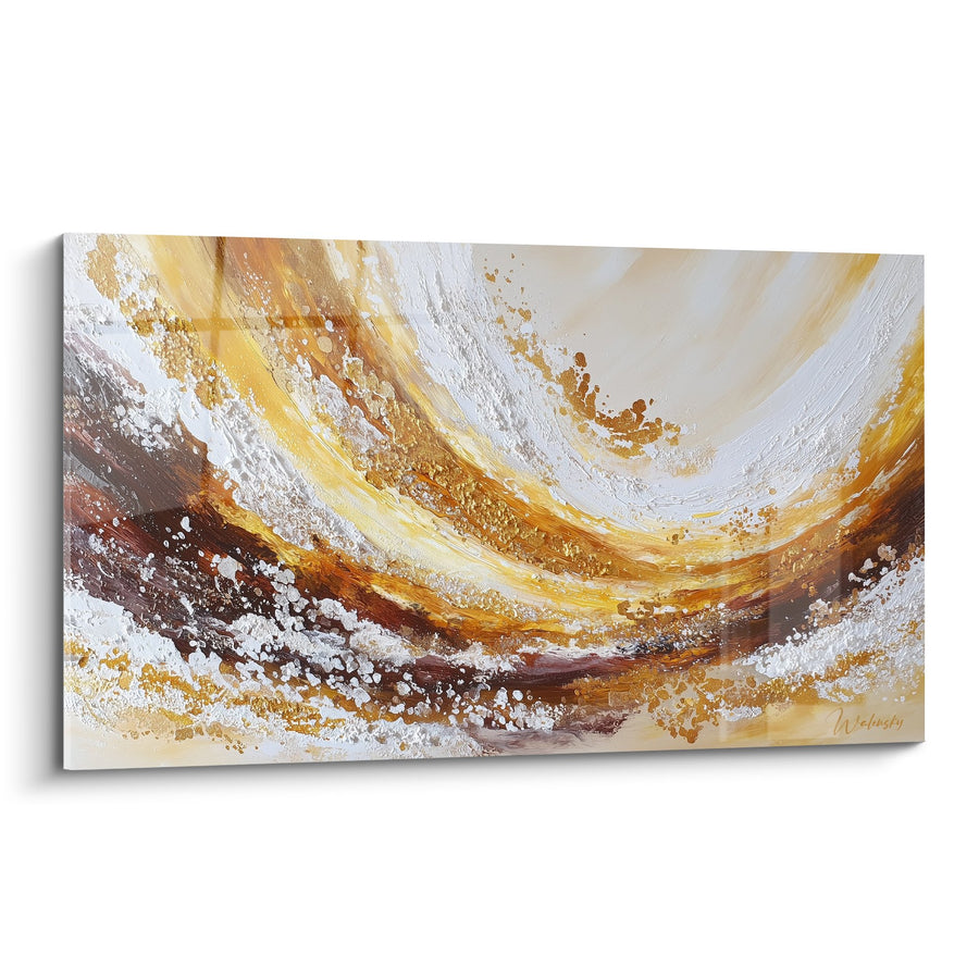 Gemälde goldener und weißer Wirbel mit Karamellnuancen - Goldene Spirale - Edition Abstrakter Marmor